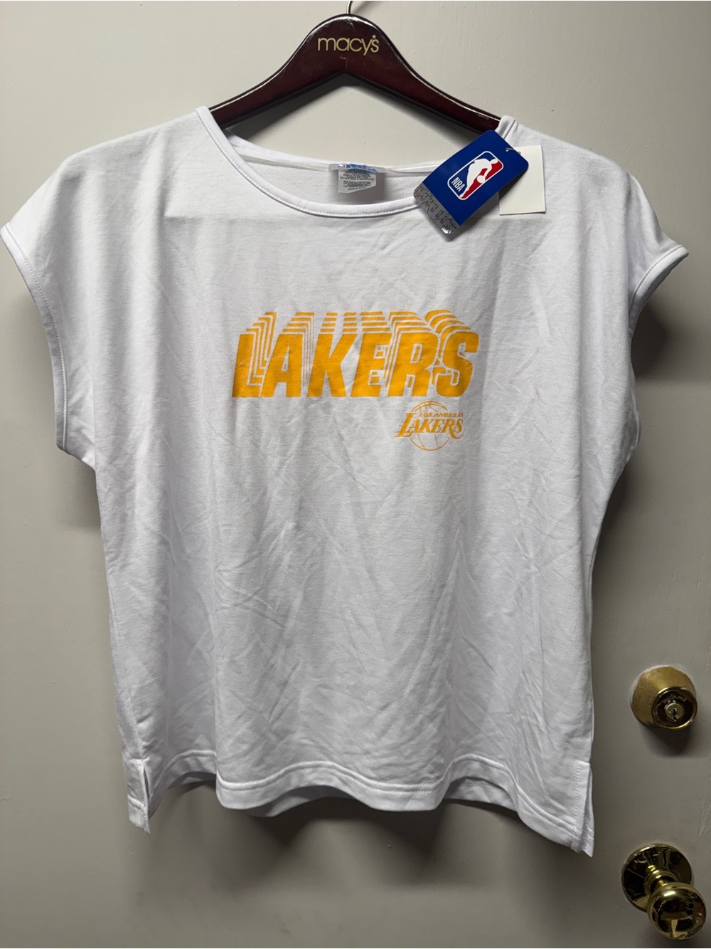 NBA White Tee with Blue Logo and Red Detail